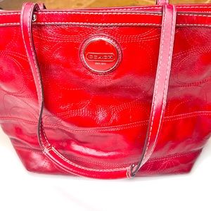 Coach red patent leather bright red tote purse OS